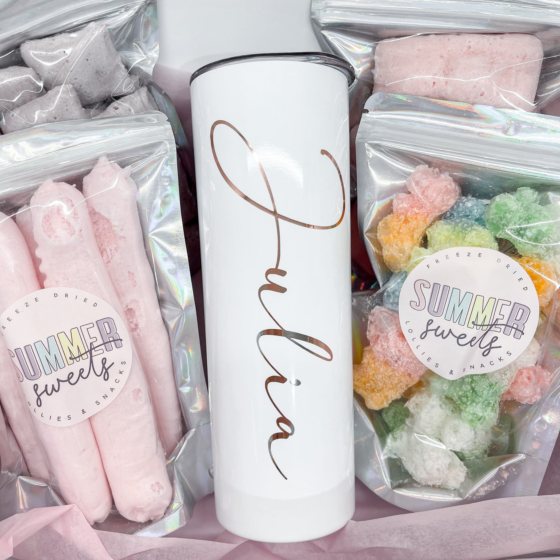 Freeze Dried Lollies Gift Box With Personalised Tumber