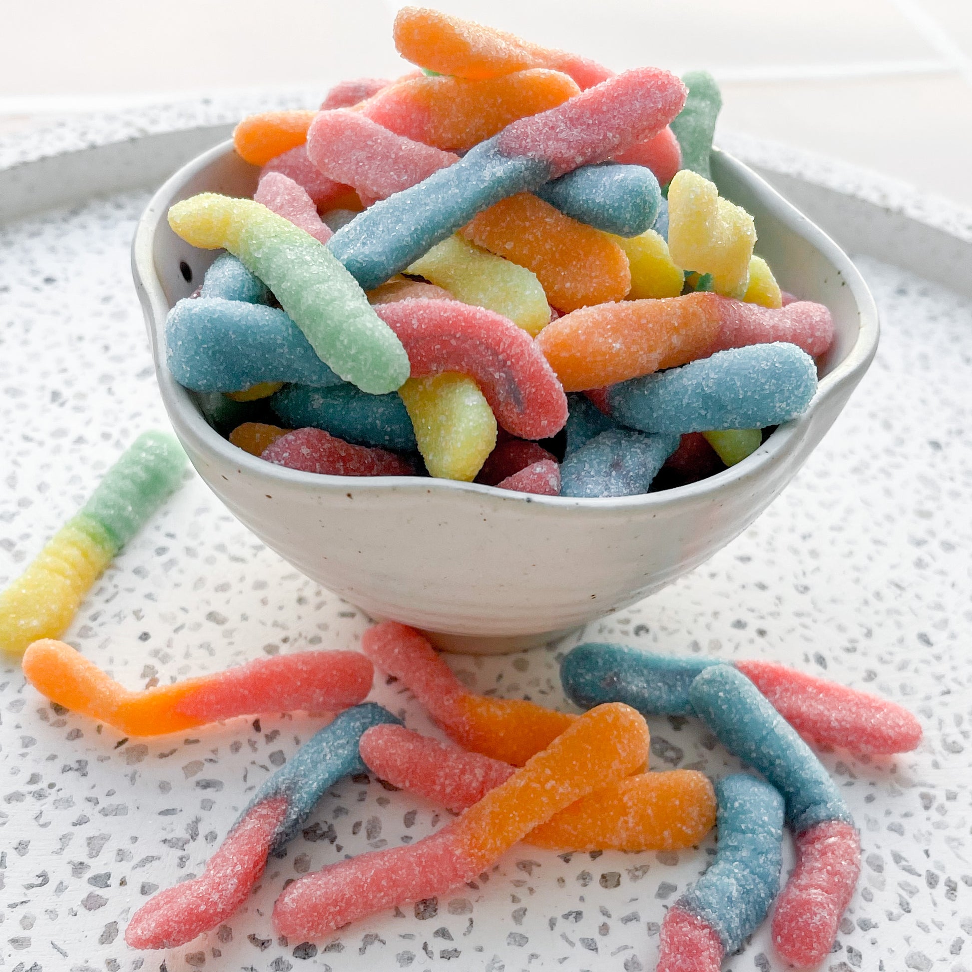  Sour Worms Before Being Freeze Dried