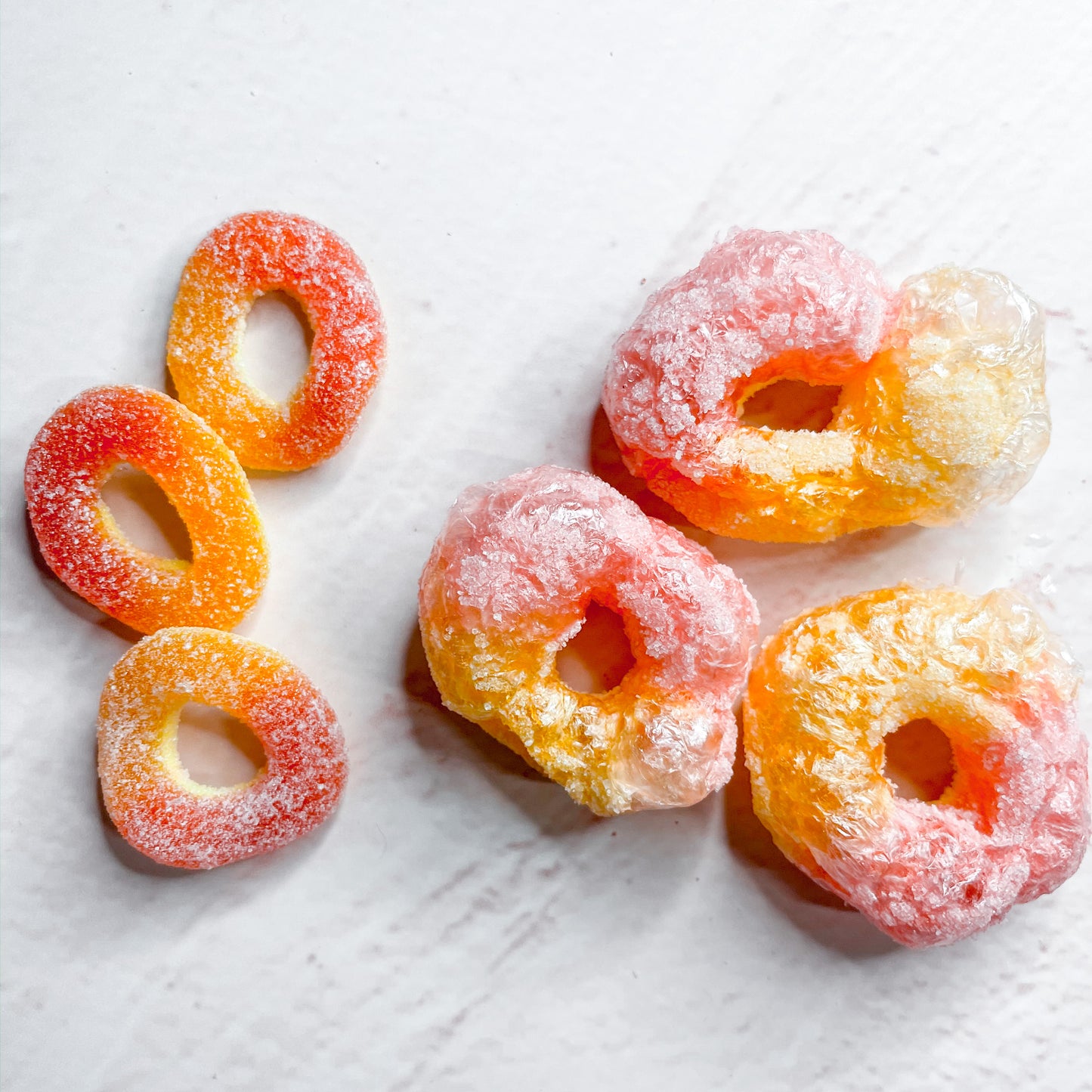 Peach Rings Before and After Freeze Drying