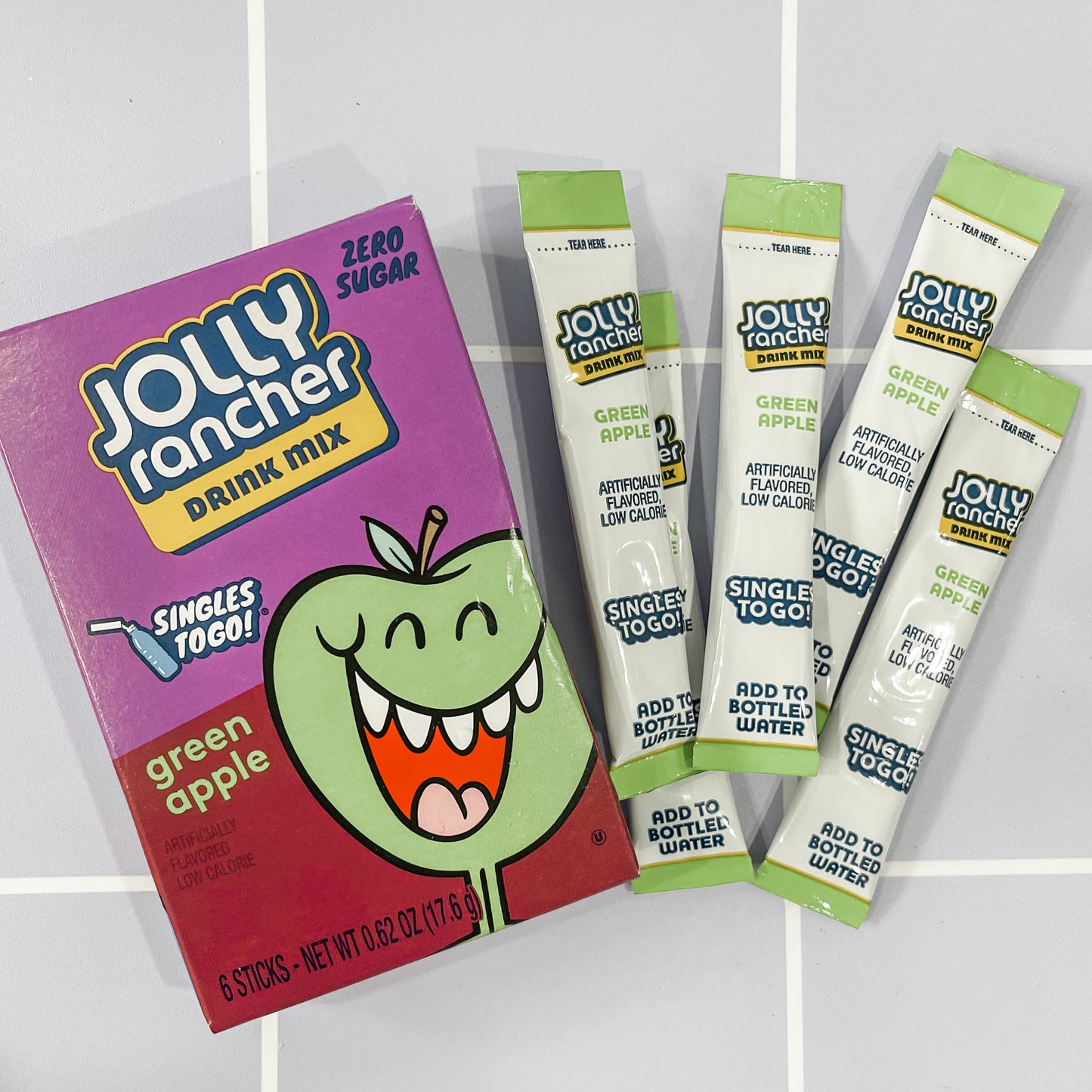 Drink Mix - Jolly Ranchers, Green Apple Flavour - Singles To Go Water Drink Mix - 6 Sachets